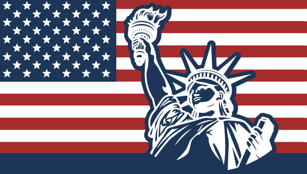 American Flag with the statue of liberty